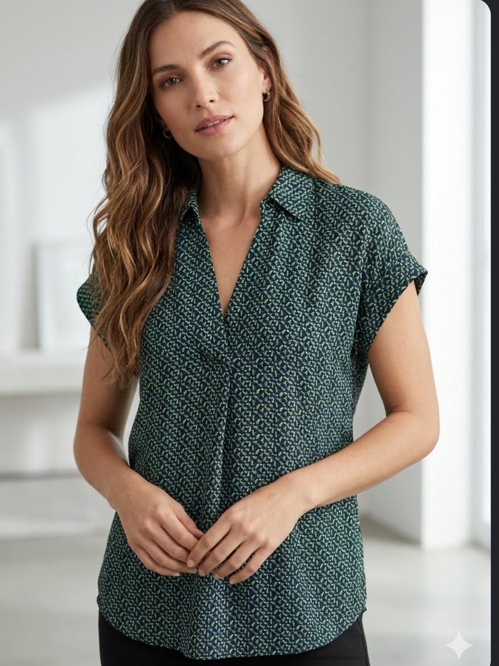 CAbi Multi Floral Visionary Replay Popover Easy Fit Art Deco Floral Work Casual